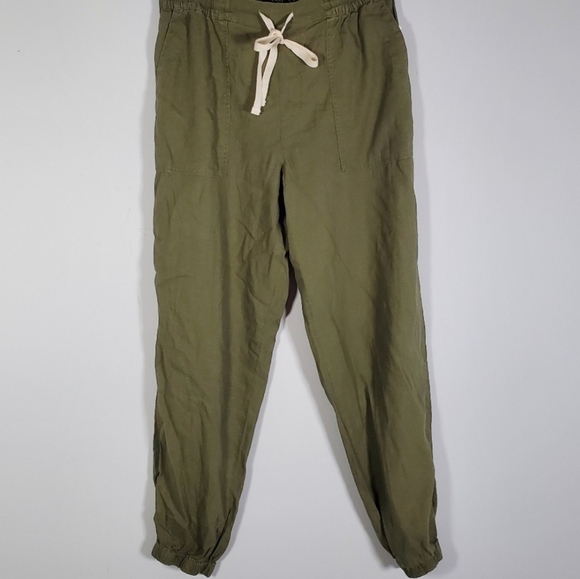 Blank NYC Roll The Dice Army Green Linen Blend Drawstring Pull-on Jogger Pants - Picture 2 of 9